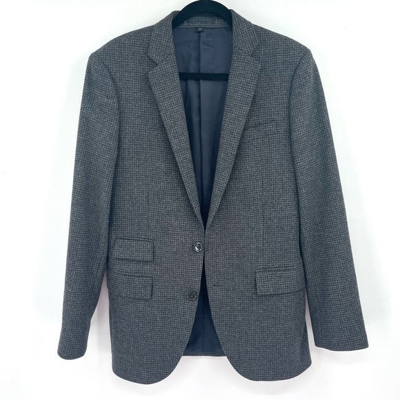 J.CREW Ludlow Blazer 36R 100% Wool Grey Houndstooth Jacket Men 02328 2 Button